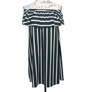 Exist Black & White Stripe Off Shoulder Dress Casual Festival Size L